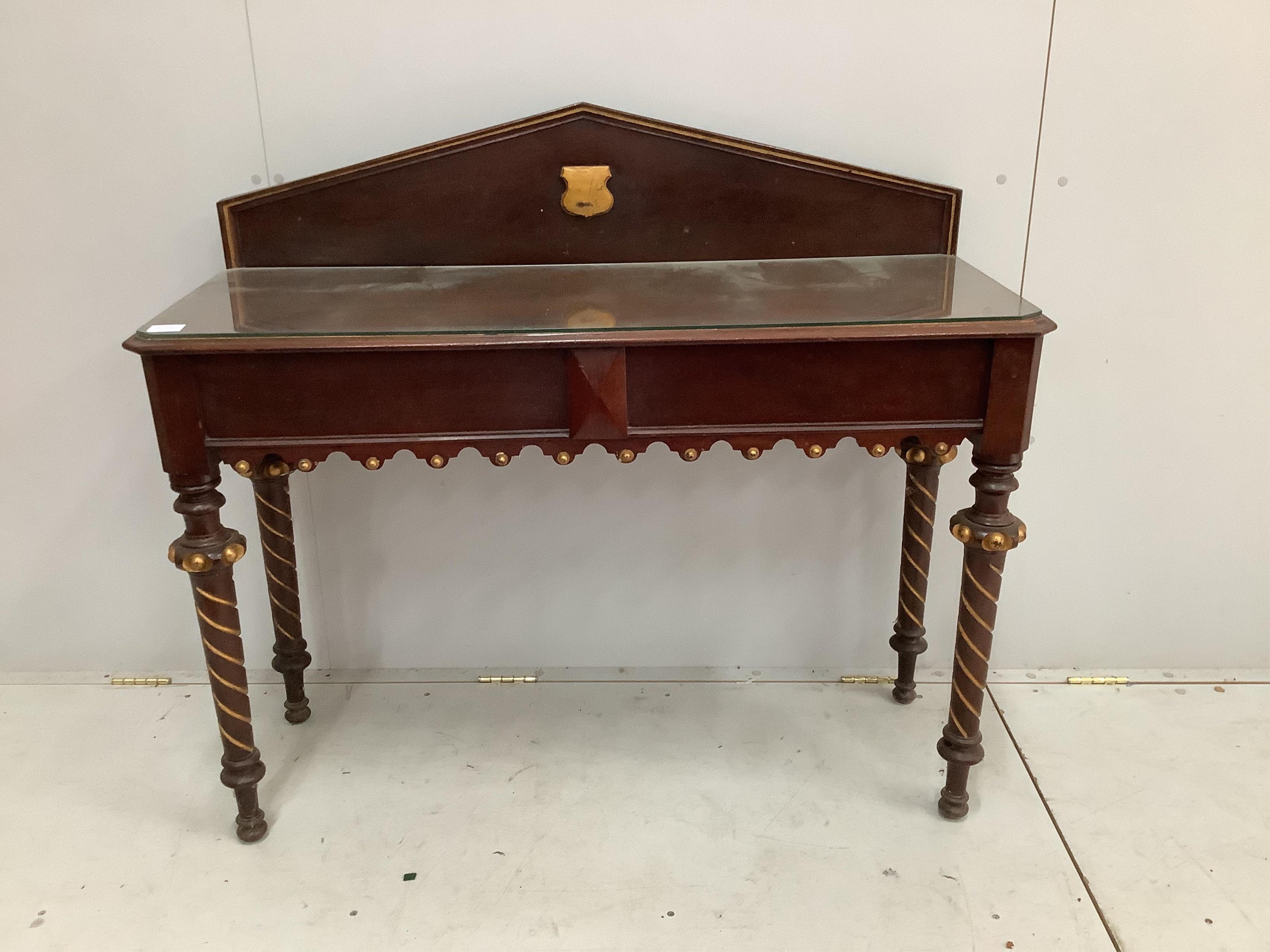 A Victorian mahogany hall table, width 117cm, depth 44cm, height 102cm. Condition - fair